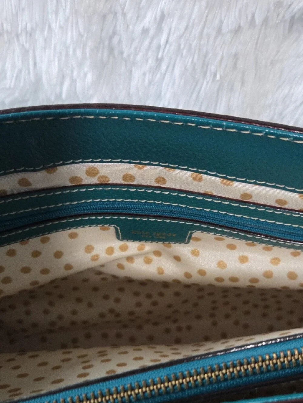 kate spade teal pebbled leather tote with gold logo plate